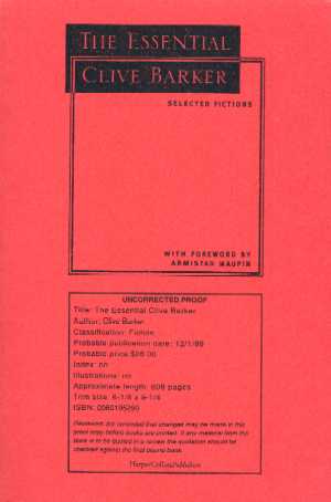 The Essential Clive Barker — US proof, 1999