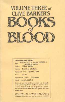 Books of Blood Volume Three — US-Proof, Berkley, 1986