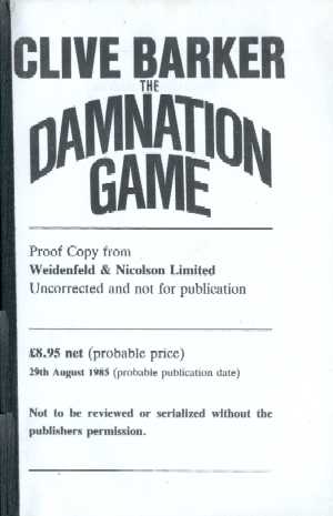The Damnation Game — UK-Korrekturfahne, Weidenfeld & Nicolson, 1985