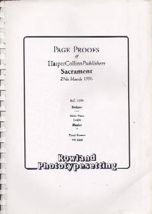 Sacrament — spiralgebundene UK-Seitenfahnen, HarperCollins, 1996
